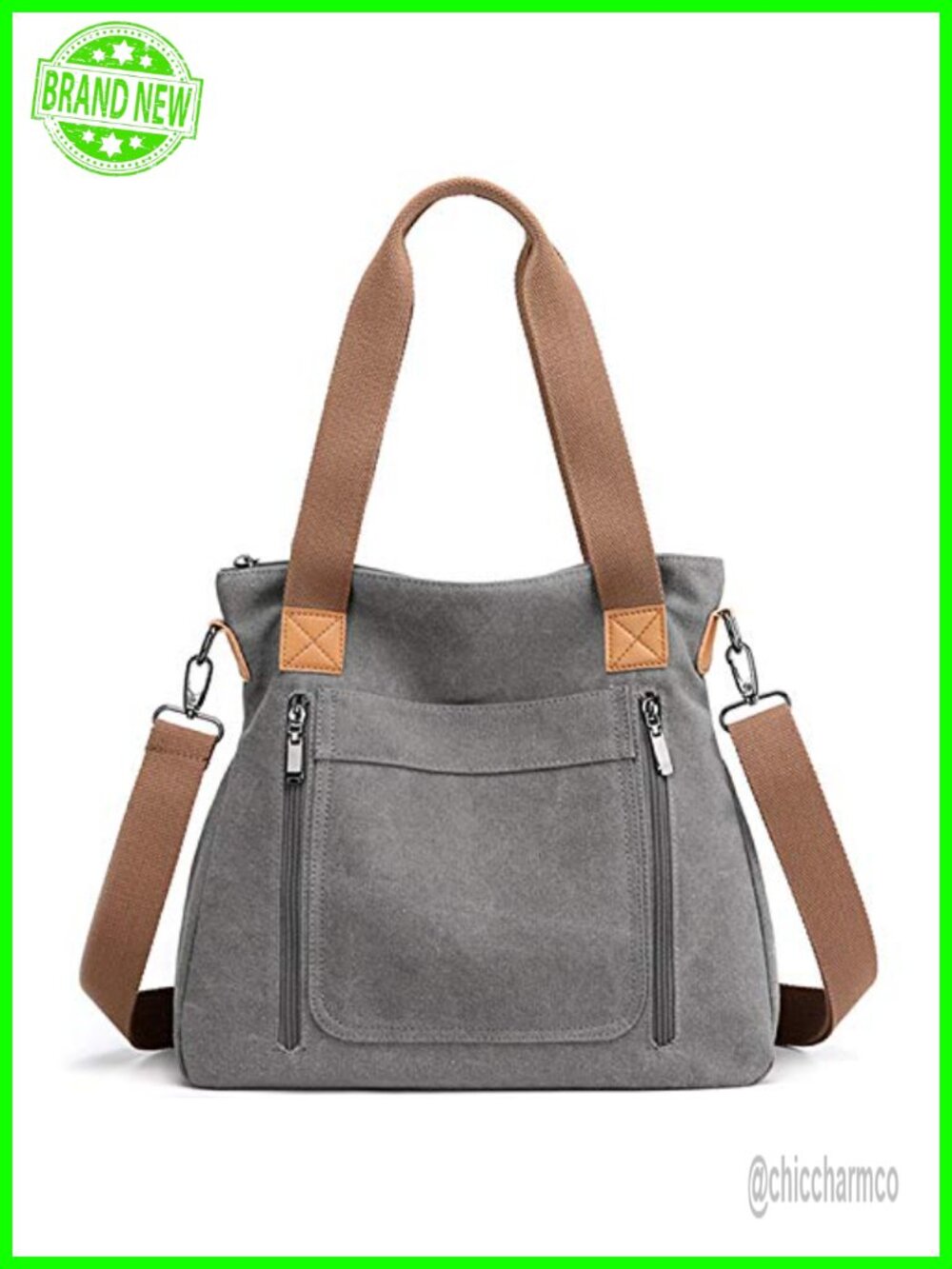 Canvas Tote Bag Work Shoulder Crossbody Vintage Multi-Pocket Handbag